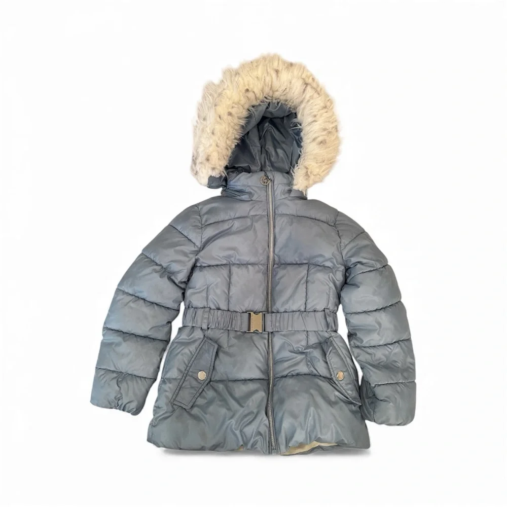 Michael Kors-Kids' Slate Blue Winter Coat with Faux Fur Hood
